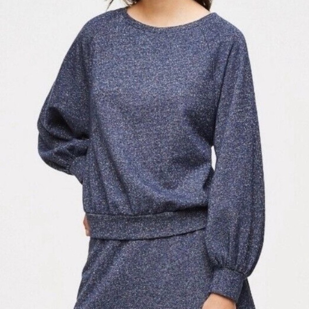 LOFT Blue Sparkle Sweatshirt with Balloon Sleeves Size Large